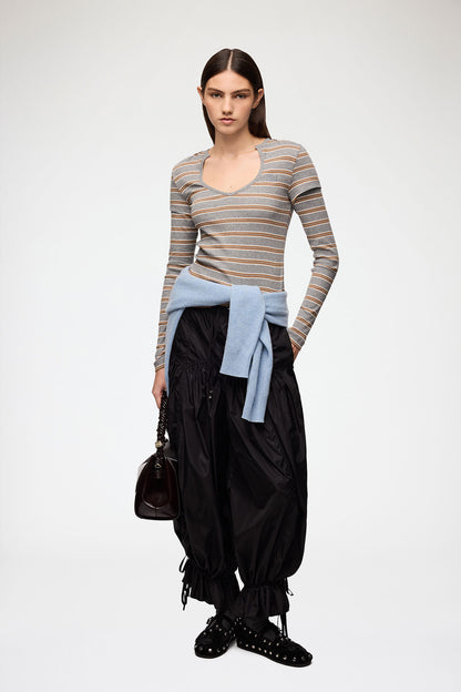 Soft Cotton Ribb V neck Longsleve