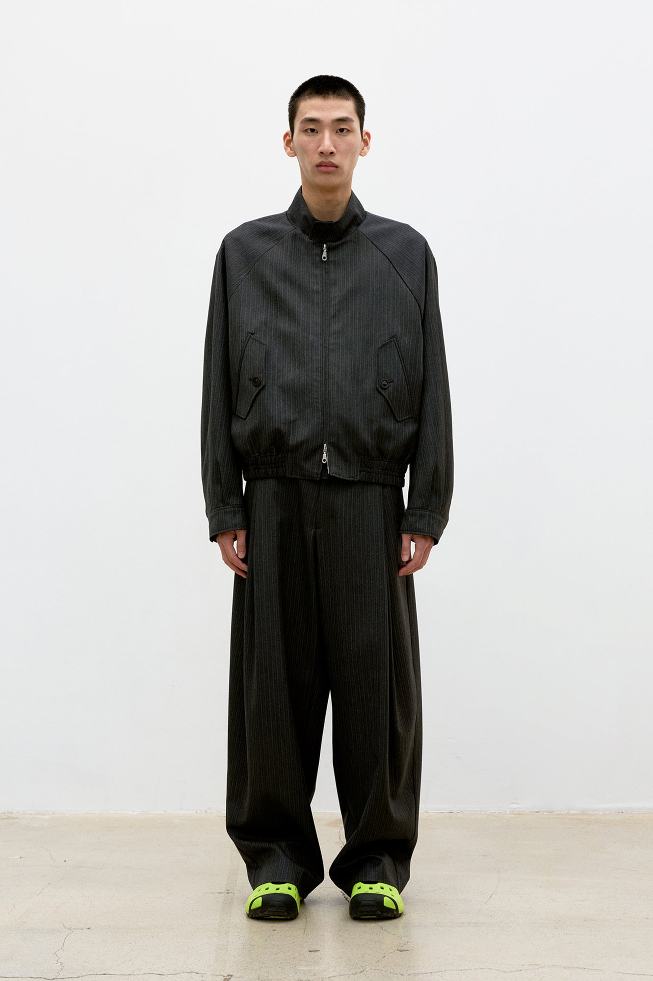 STRIPED WOOL HARRINGTON JACKET