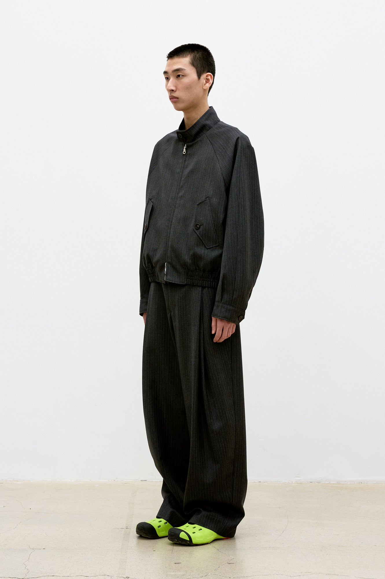 STRIPED WOOL HARRINGTON JACKET