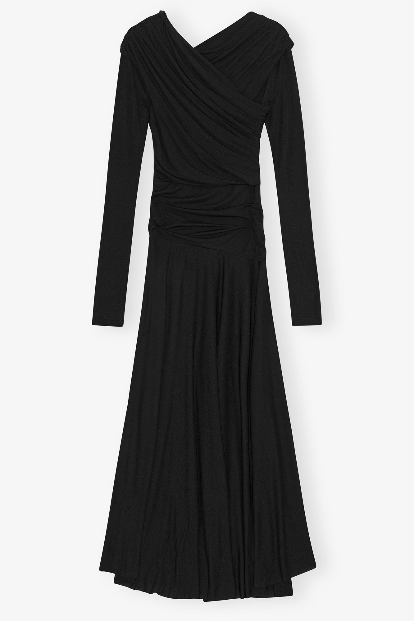 Interlock Jersey Crossover Ruched Long Dress
