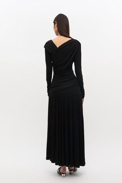 Interlock Jersey Crossover Ruched Long Dress