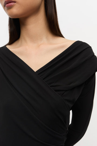 Interlock Jersey Crossover Ruched Long Dress
