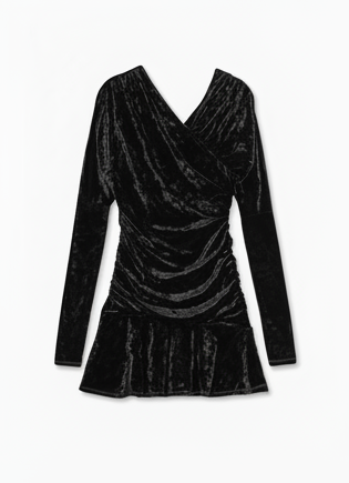 Velour Jersey Crossover Ruched Mini Dress