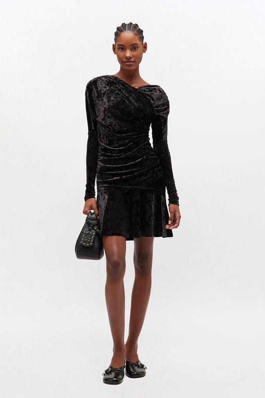 Velour Jersey Crossover Ruched Mini Dress