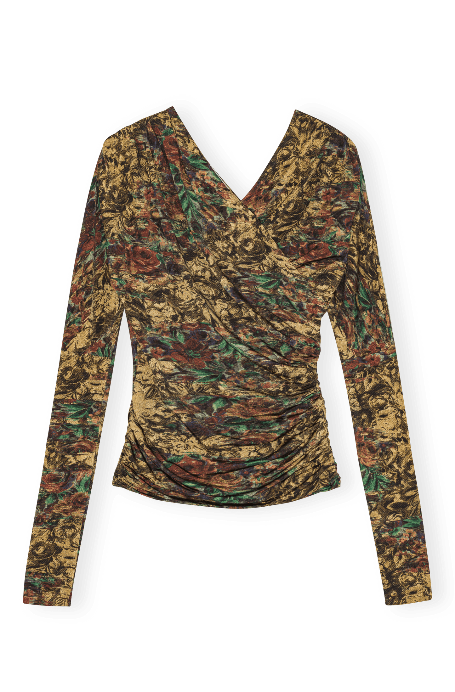 Printed Shiny Jersey Ruched Top