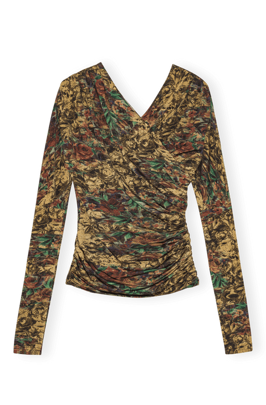 Printed Shiny Jersey Ruched Top