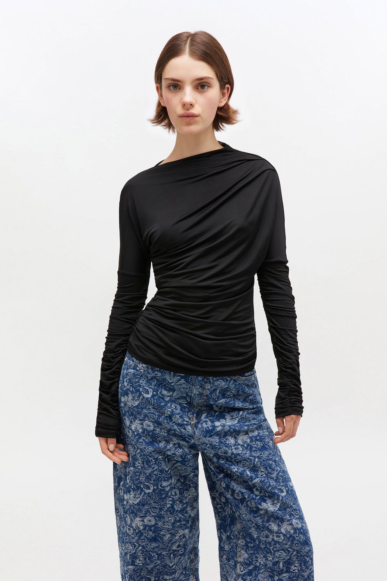 Shiny Jersey Ruched Top