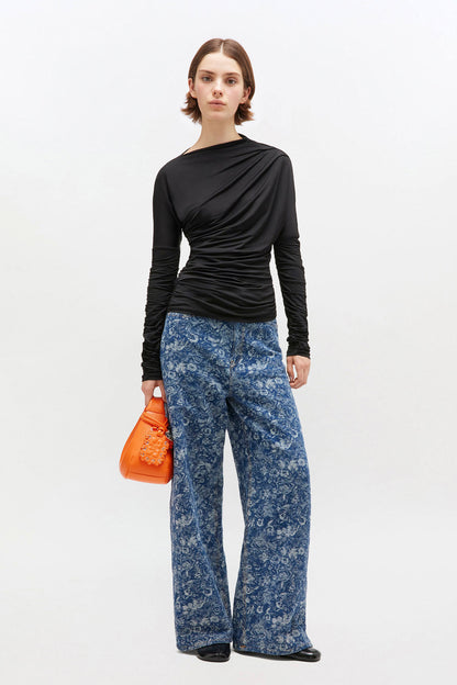 Shiny Jersey Ruched Top