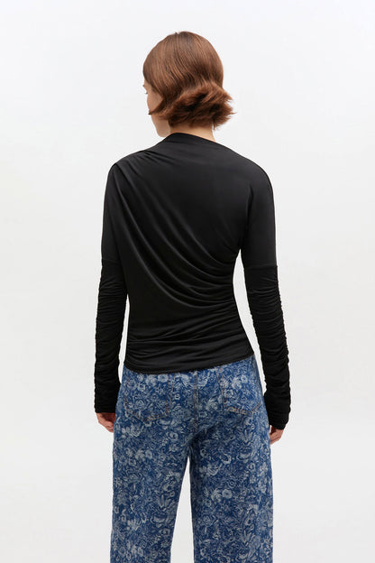 Shiny Jersey Ruched Top