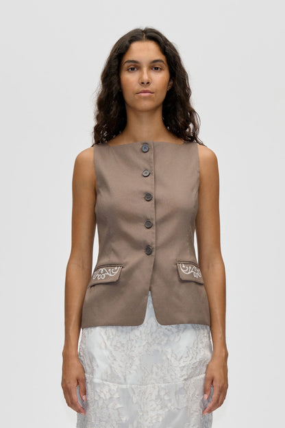 2492 Embroidered Canvas, Tailored Tank Vest