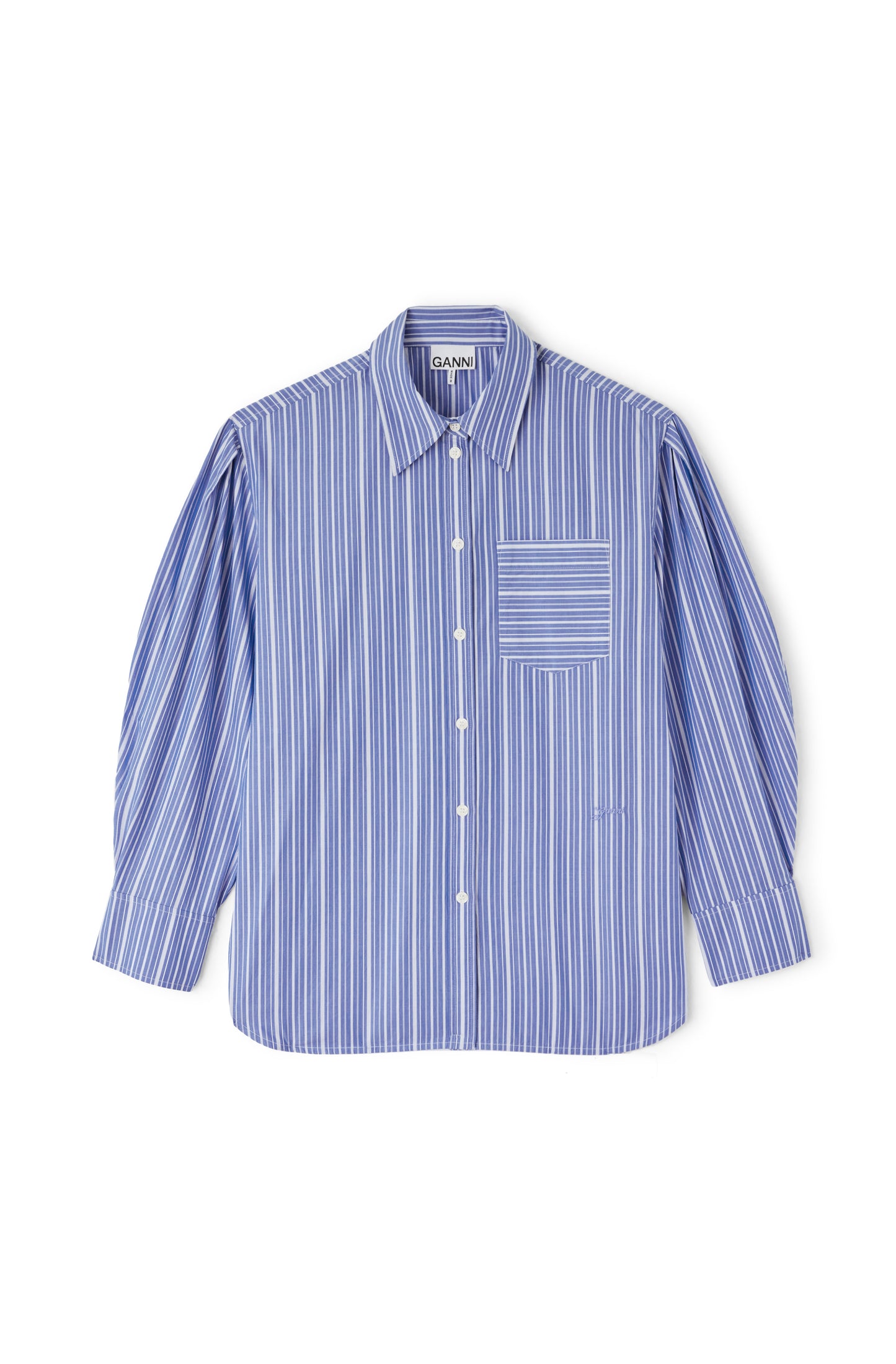 Stripe Cotton Pleated Sleeve Shirt