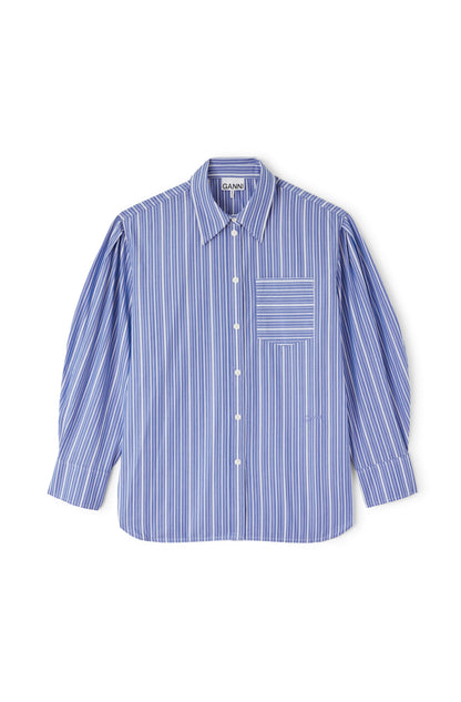 Stripe Cotton Pleated Sleeve Shirt