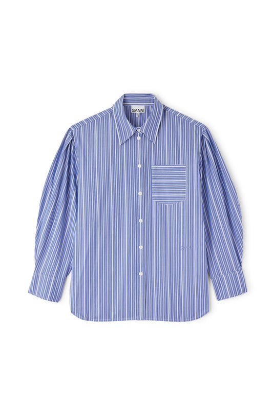 Stripe Cotton Pleated Sleeve Shirt