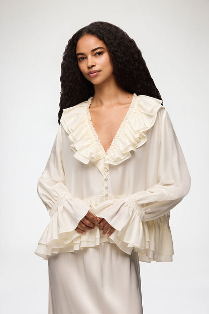 Viscose Silk Habotai Frill Blouse