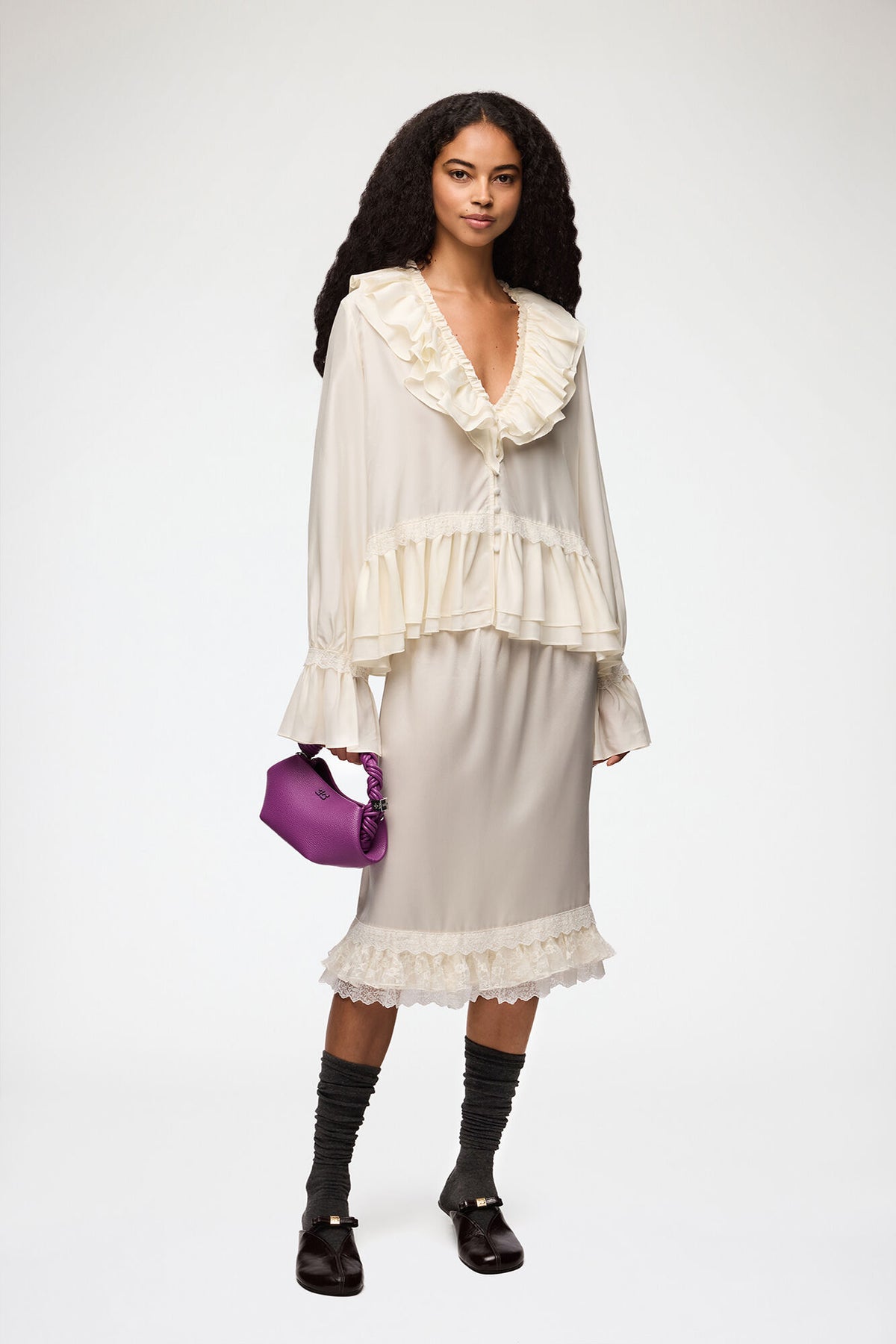 Viscose Silk Habotai Frill Blouse