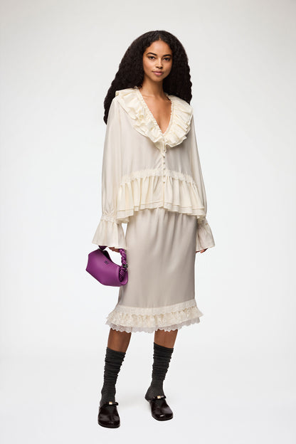 Viscose Silk Habotai Frill Blouse