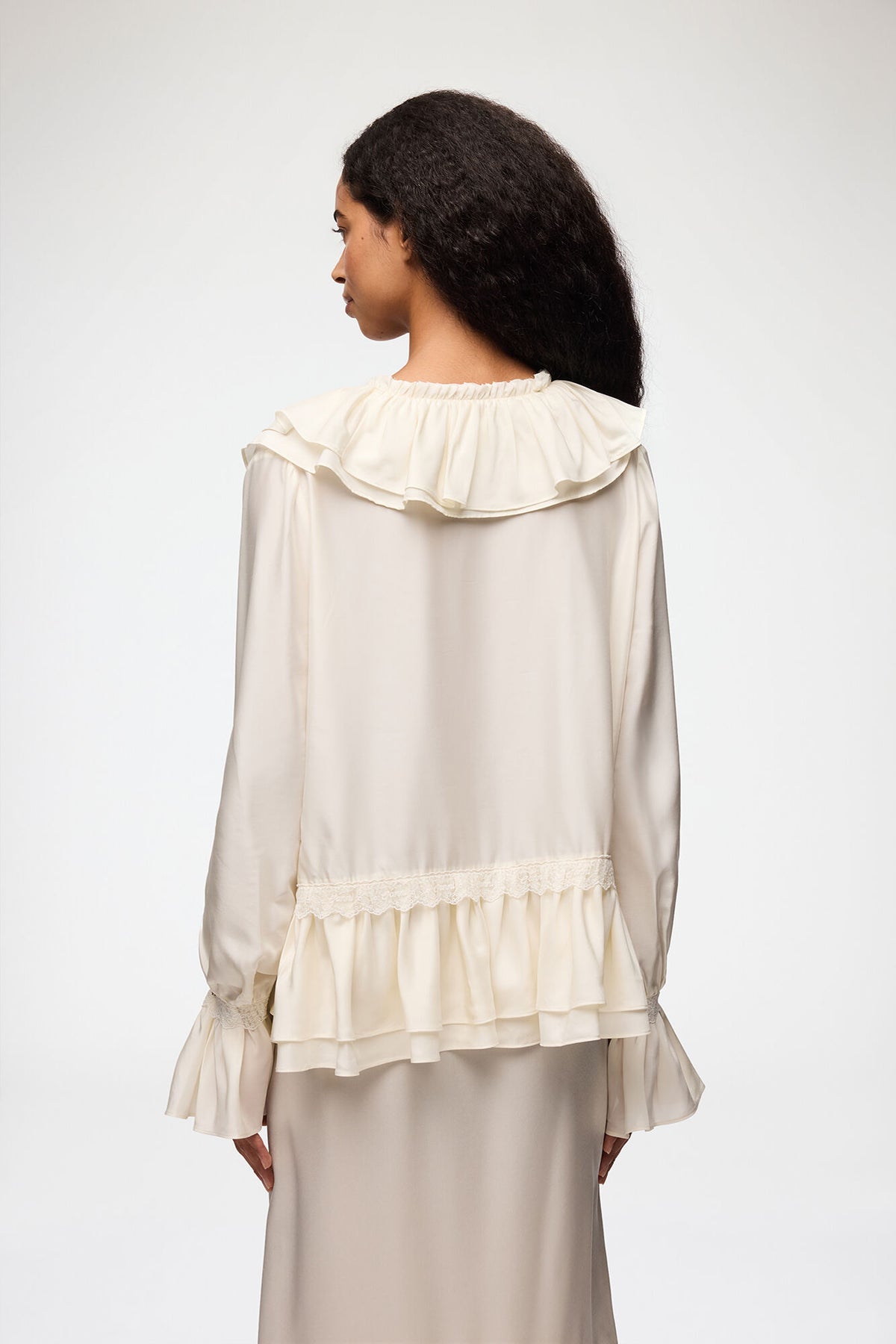Viscose Silk Habotai Frill Blouse