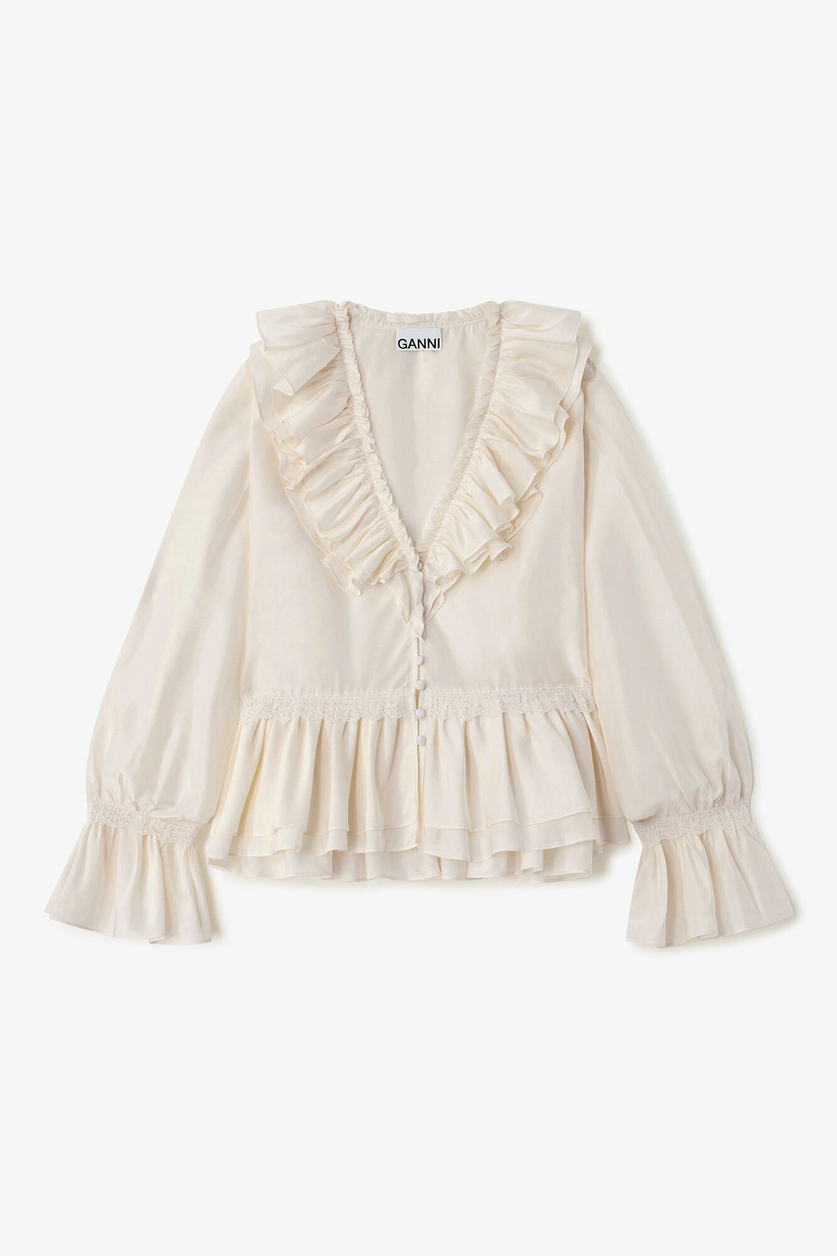 Viscose Silk Habotai Frill Blouse