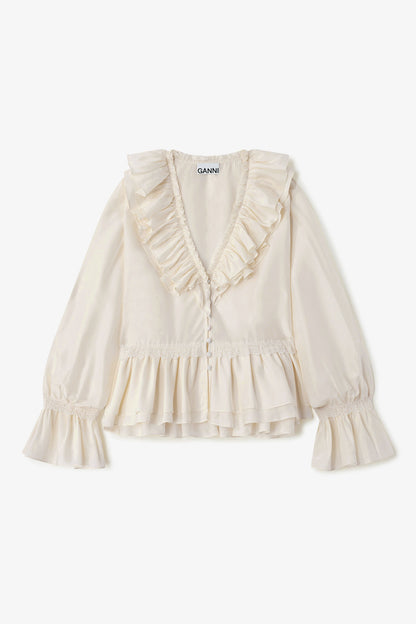 Viscose Silk Habotai Frill Blouse