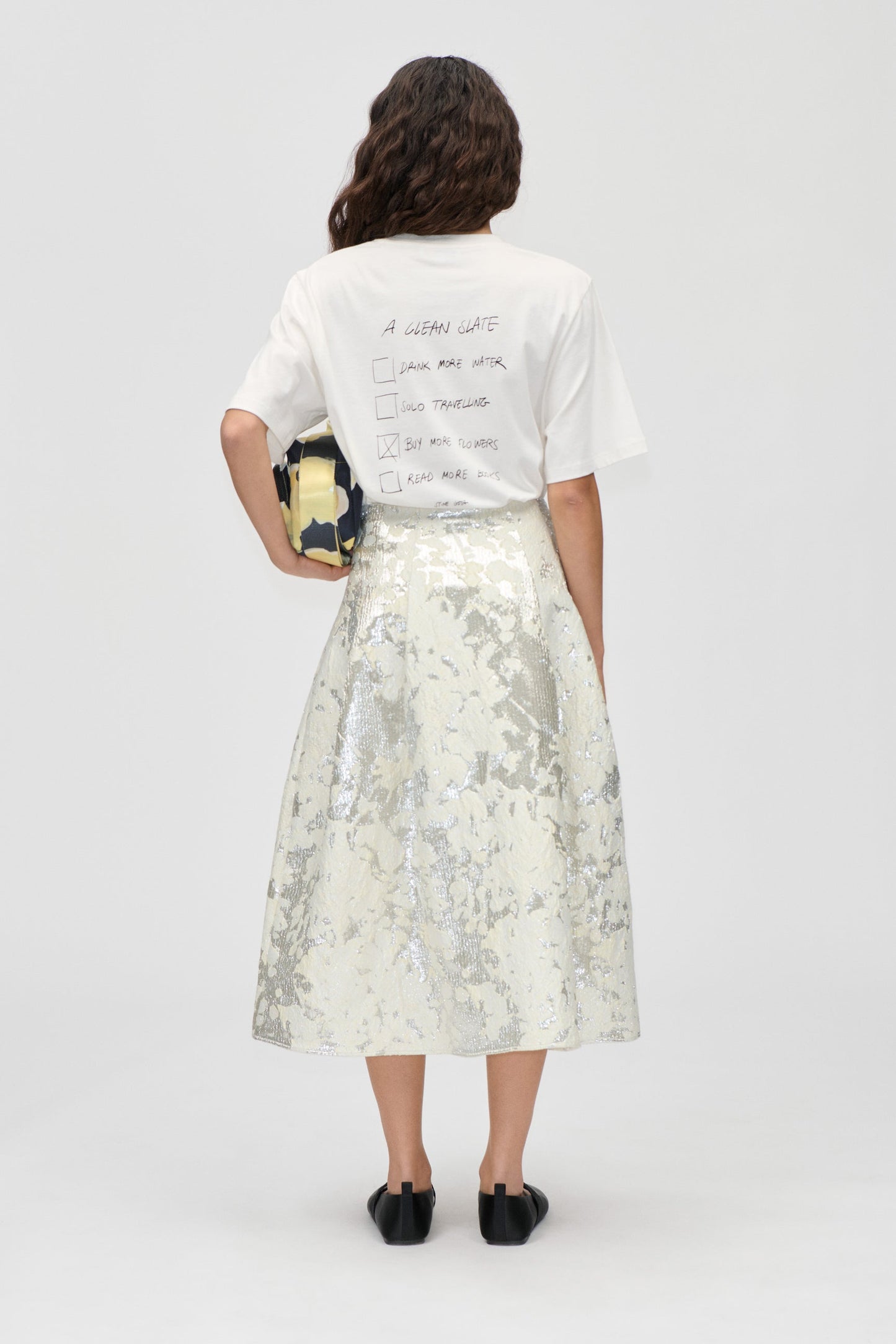 Metallic Woven jacquard, Voluminous Midi Skirt