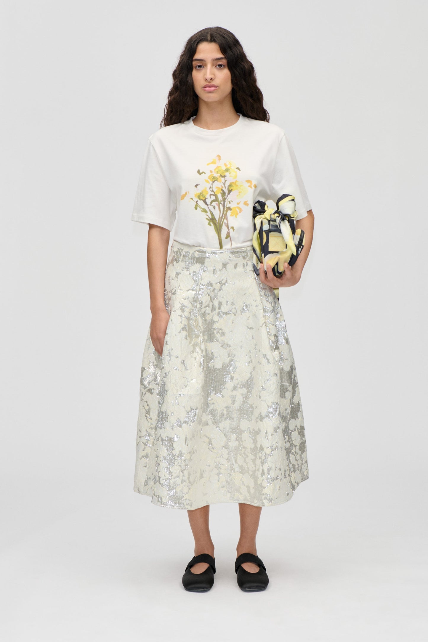 Metallic Woven jacquard, Voluminous Midi Skirt