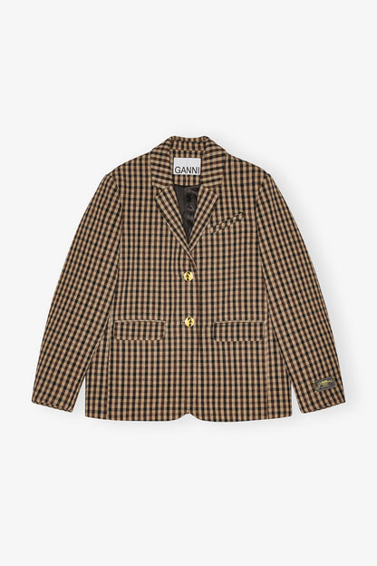 Check Wool Mix Oversized Blazer