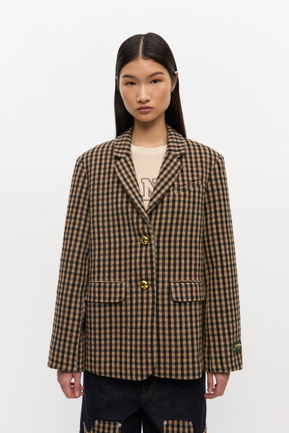 Check Wool Mix Oversized Blazer