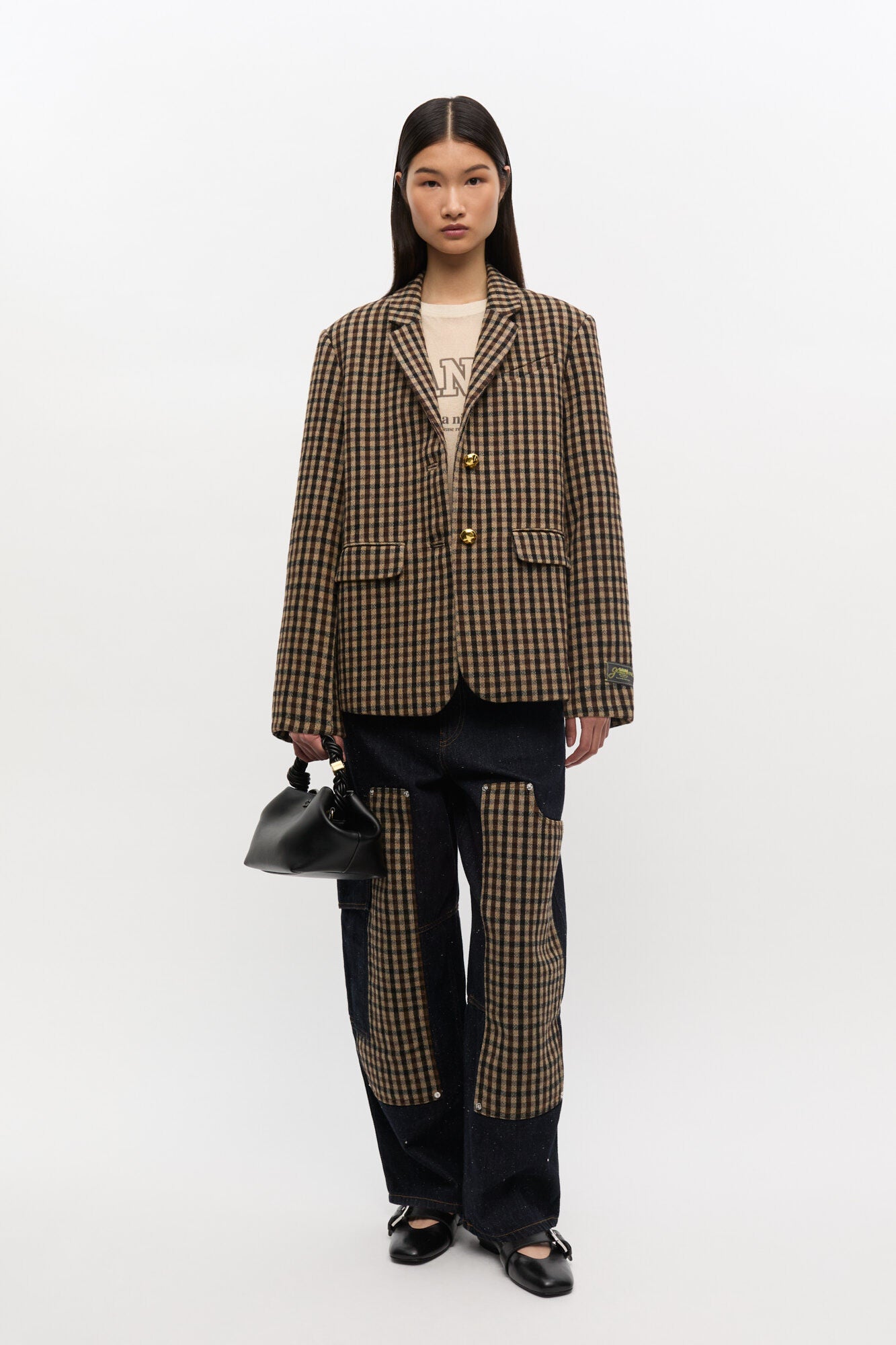 Check Wool Mix Oversized Blazer
