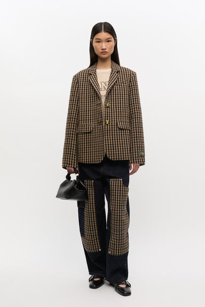 Check Wool Mix Oversized Blazer