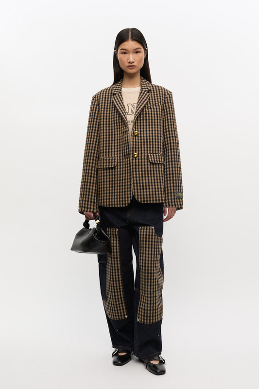 Check Wool Mix Oversized Blazer