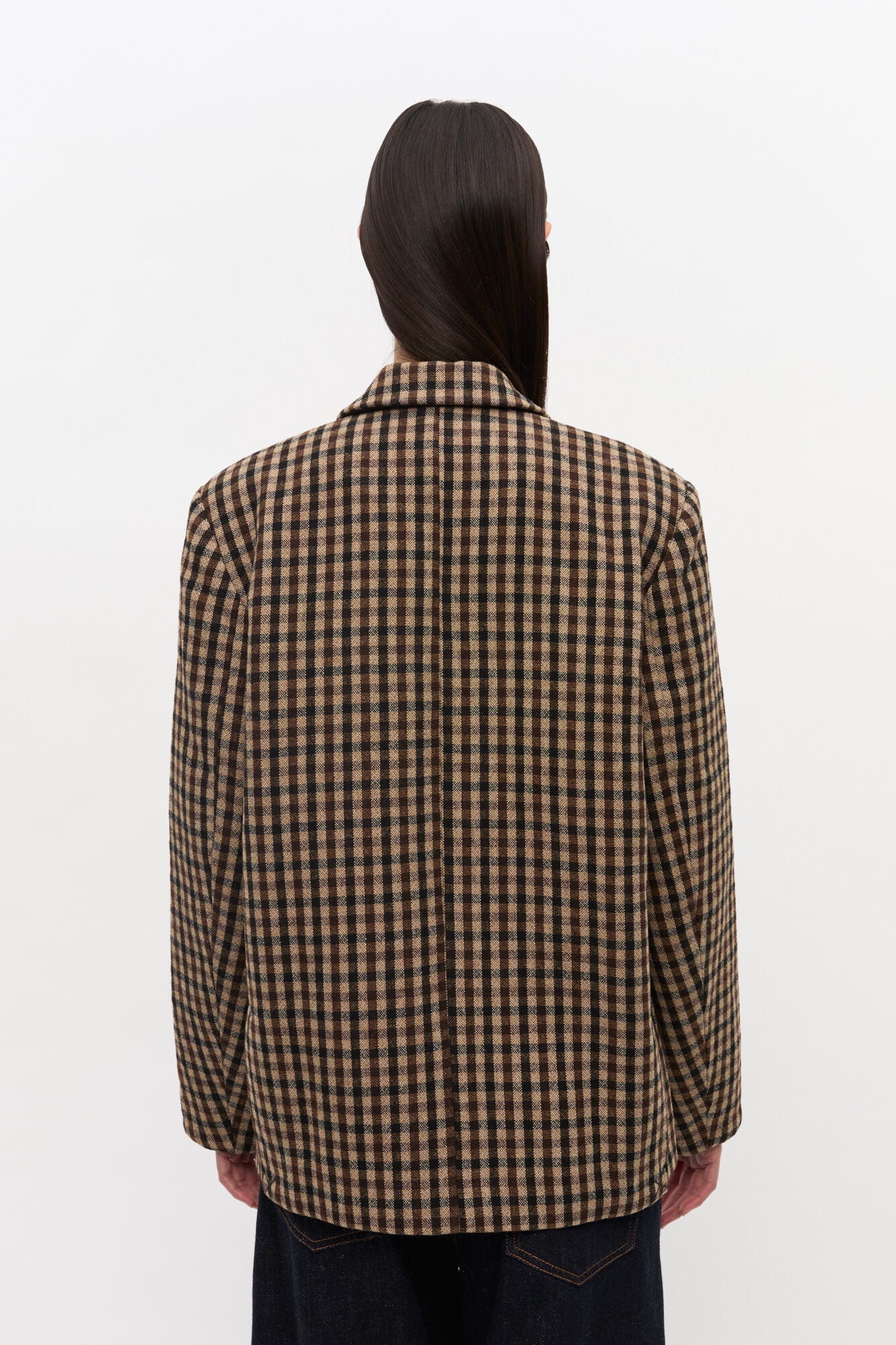 Check Wool Mix Oversized Blazer