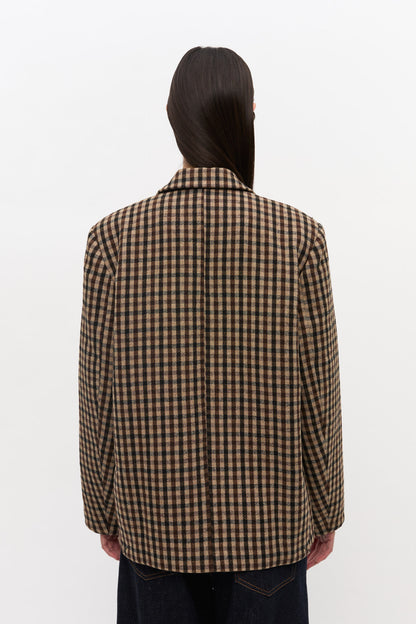Check Wool Mix Oversized Blazer