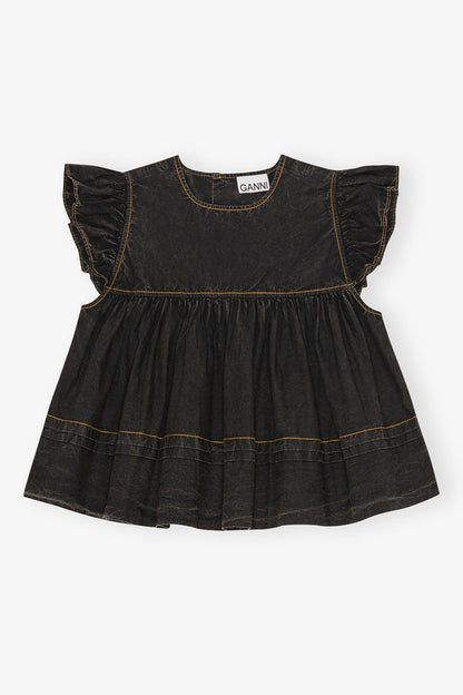 Garment Dyed Cotton Frill Sleeve Top