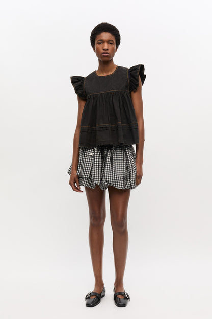 Garment Dyed Cotton Frill Sleeve Top
