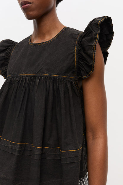 Garment Dyed Cotton Frill Sleeve Top