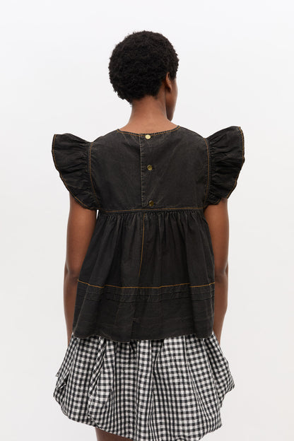 Garment Dyed Cotton Frill Sleeve Top