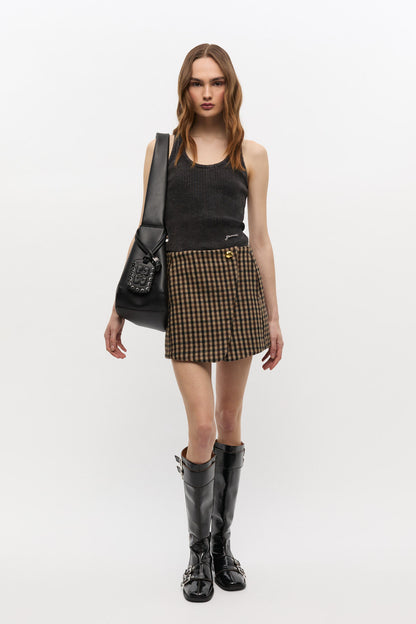 Check Wool Mix Skirt