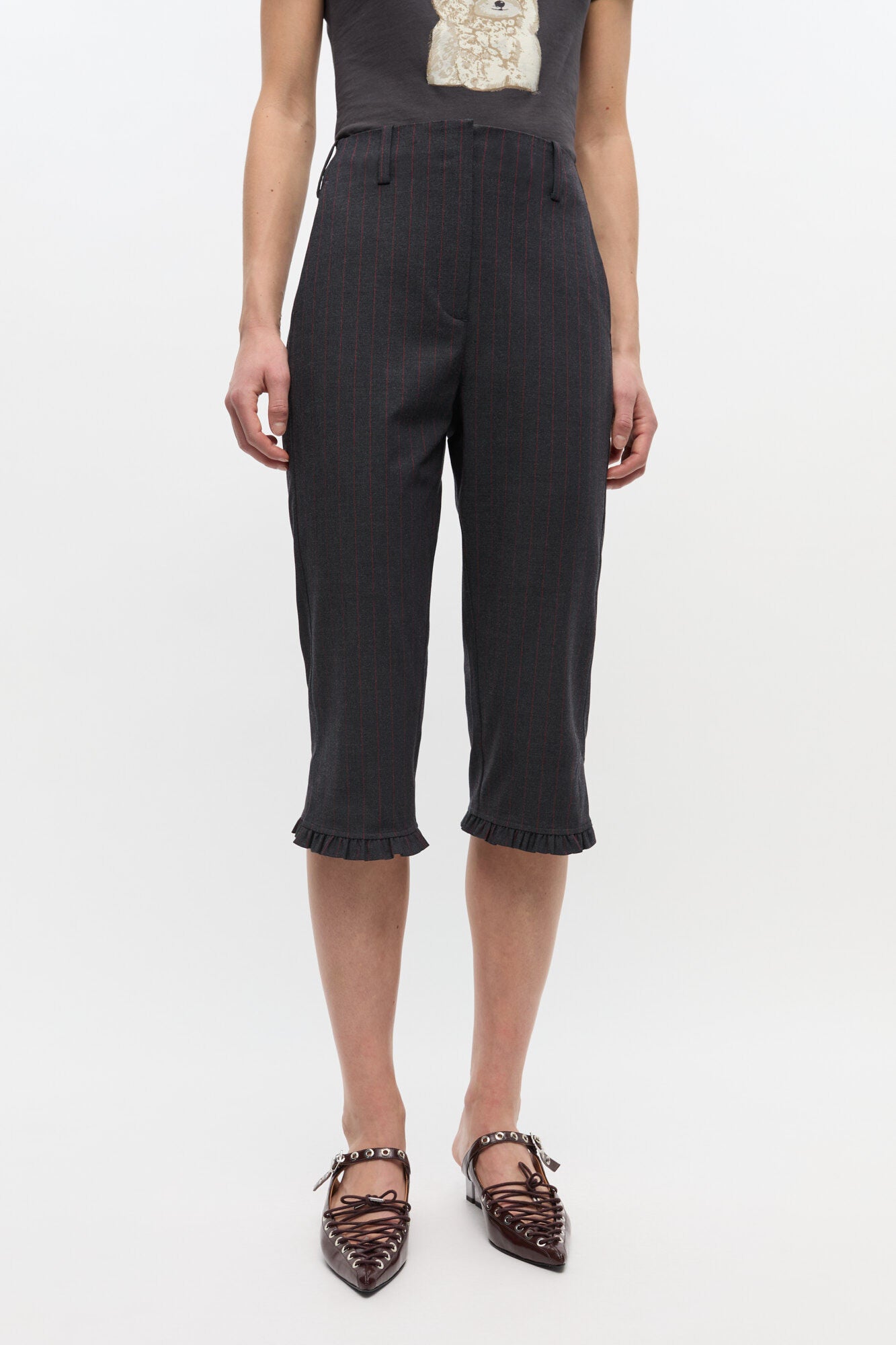 Stretch Stripe Tailoring Capri Pants