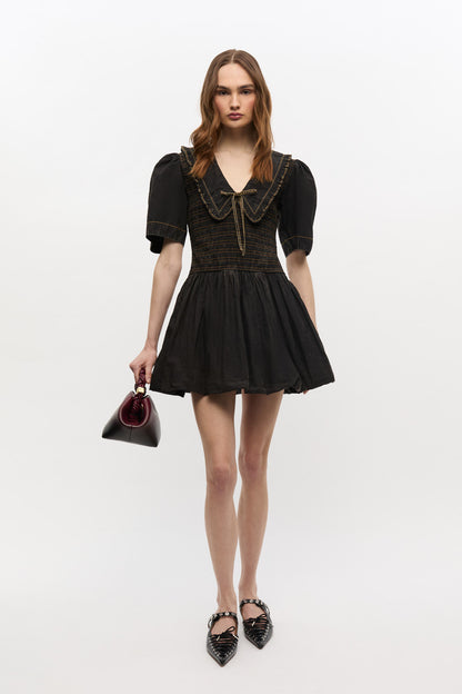 Garment Dyed Cotton Mini Smock Bubble Dress