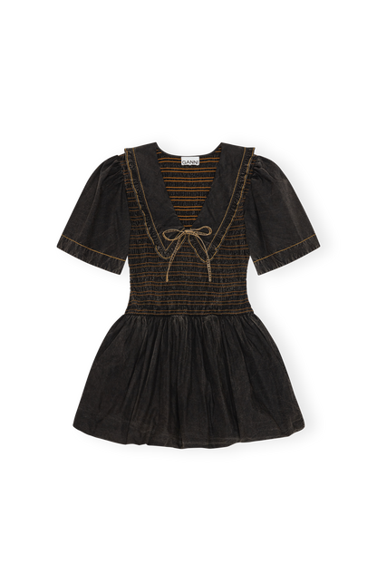 Garment Dyed Cotton Mini Smock Bubble Dress