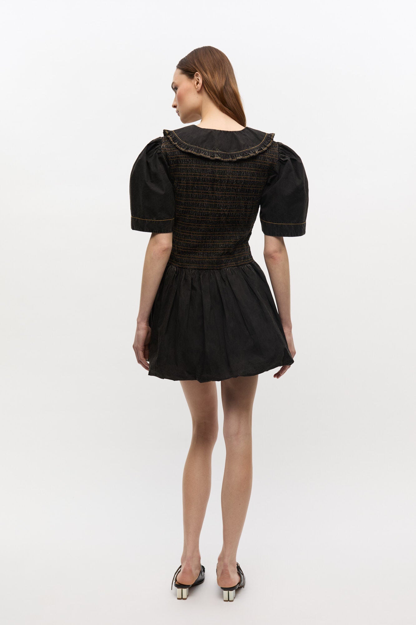 Garment Dyed Cotton Mini Smock Bubble Dress