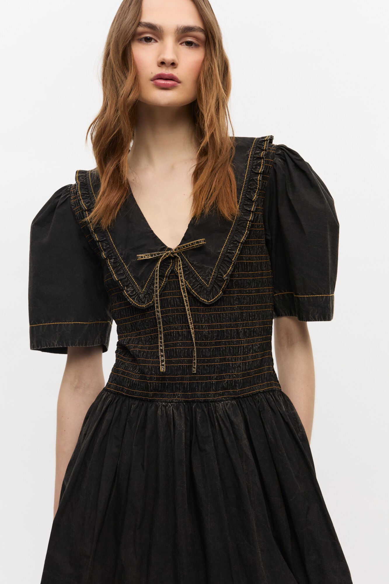 Garment Dyed Cotton Mini Smock Bubble Dress