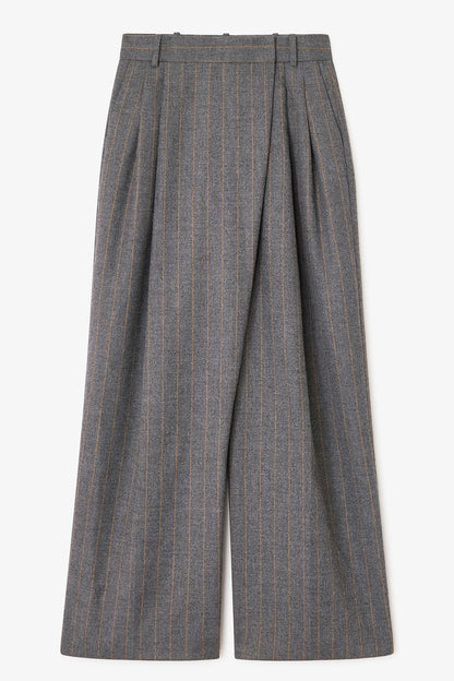 Brushed Wool Stripe Mid Waist Pants