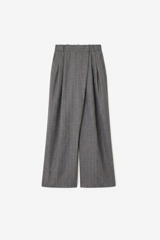 Brushed Wool Stripe Mid Waist Pants
