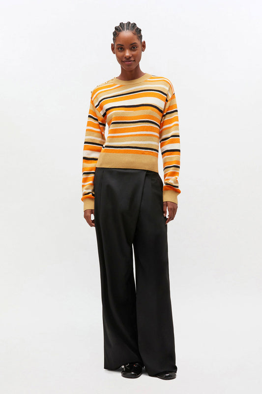 Calendered Wool  Mid Waist Pants