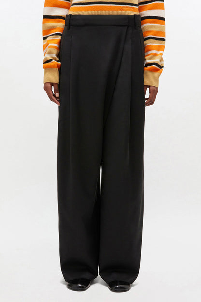 Calendered Wool  Mid Waist Pants