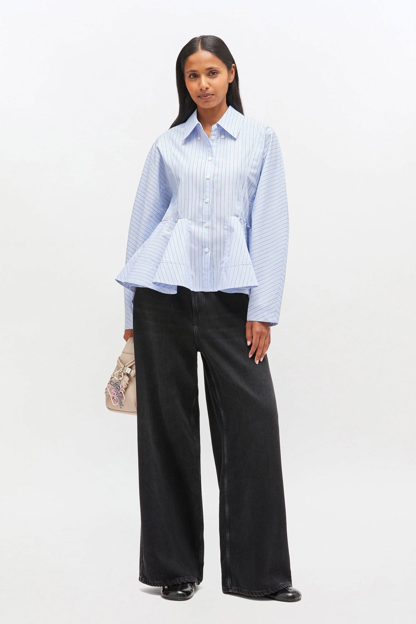 Stripe Cotton Peplum Shirt