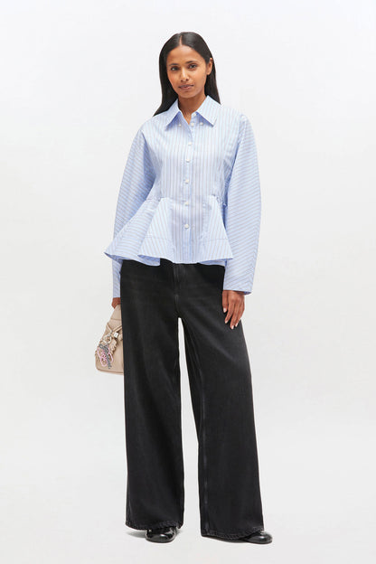 Stripe Cotton Peplum Shirt