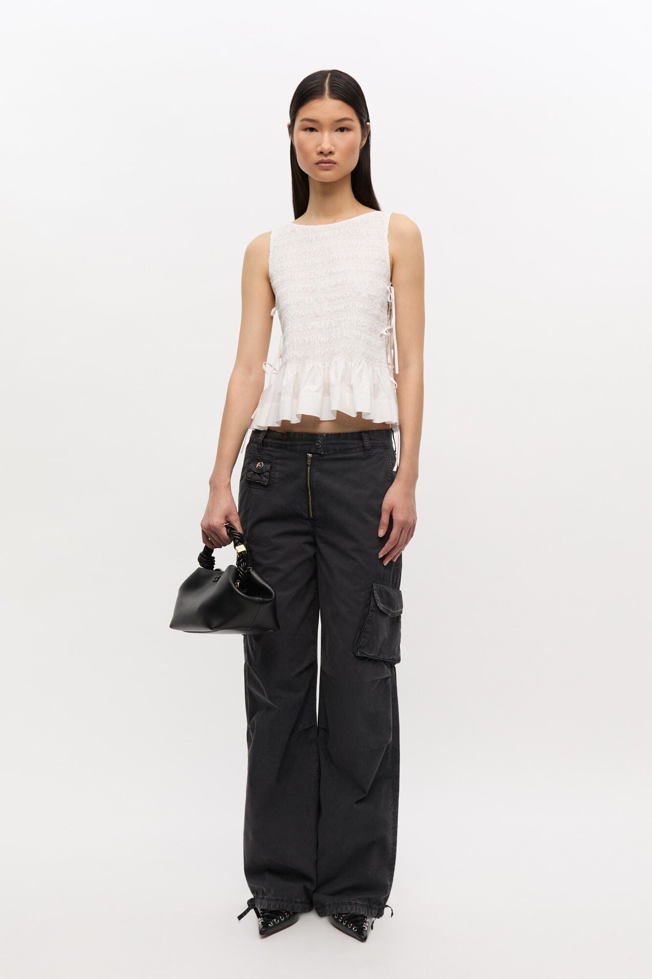 Cotton Poplin Smock Tie String Top