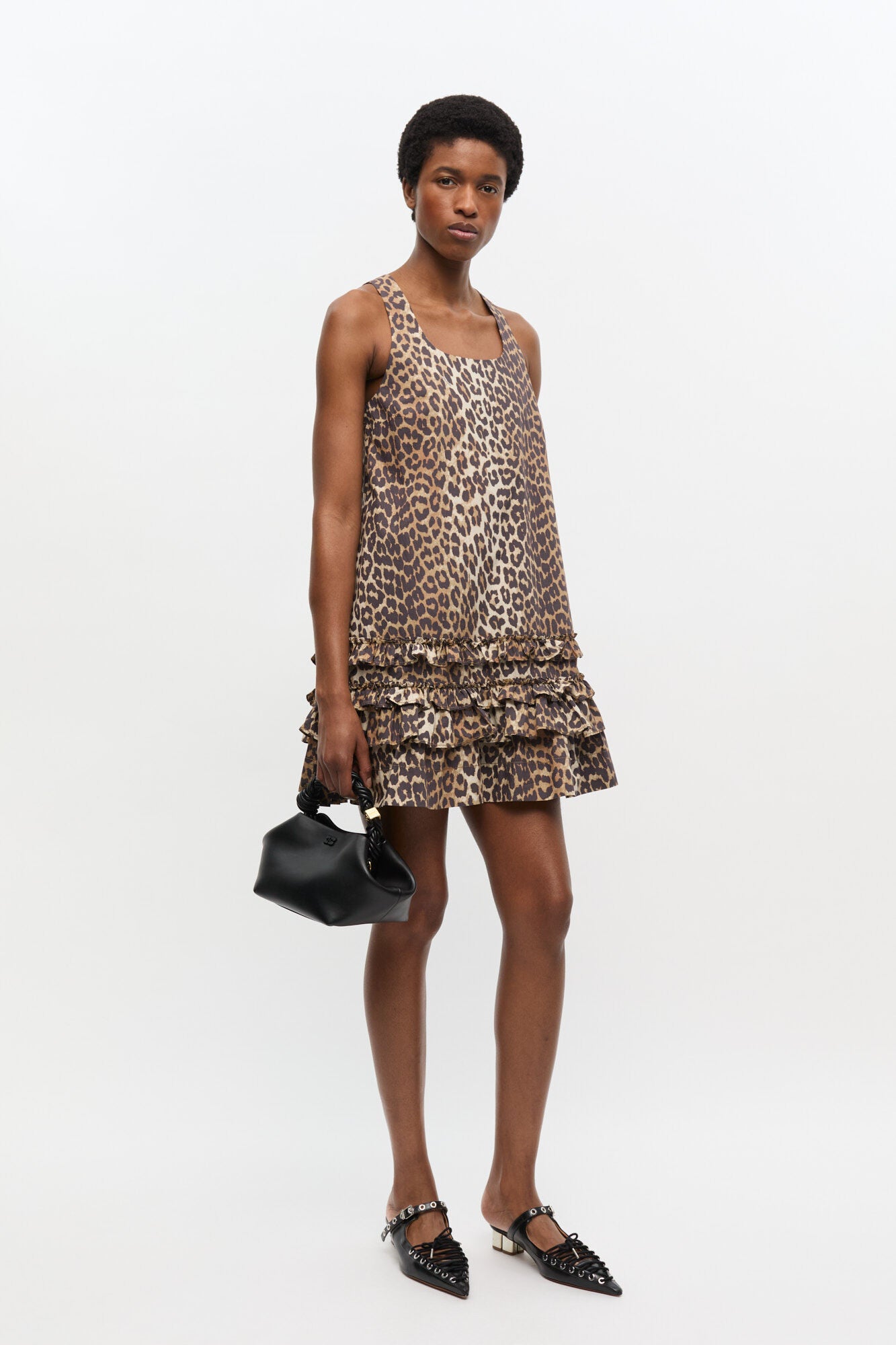 Printed Cotton Poplin U-neck Mini Dress